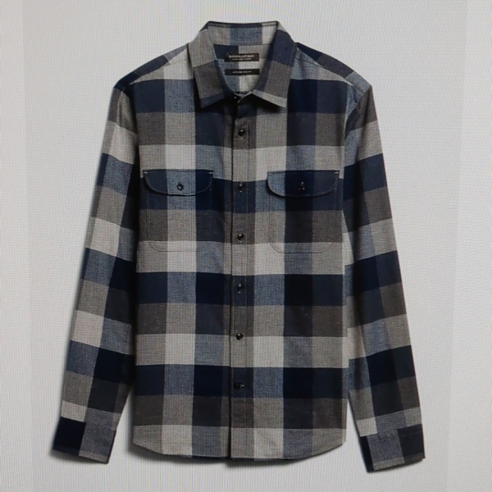 Banana Republic Cotton Flannel Shirt, navy plaid